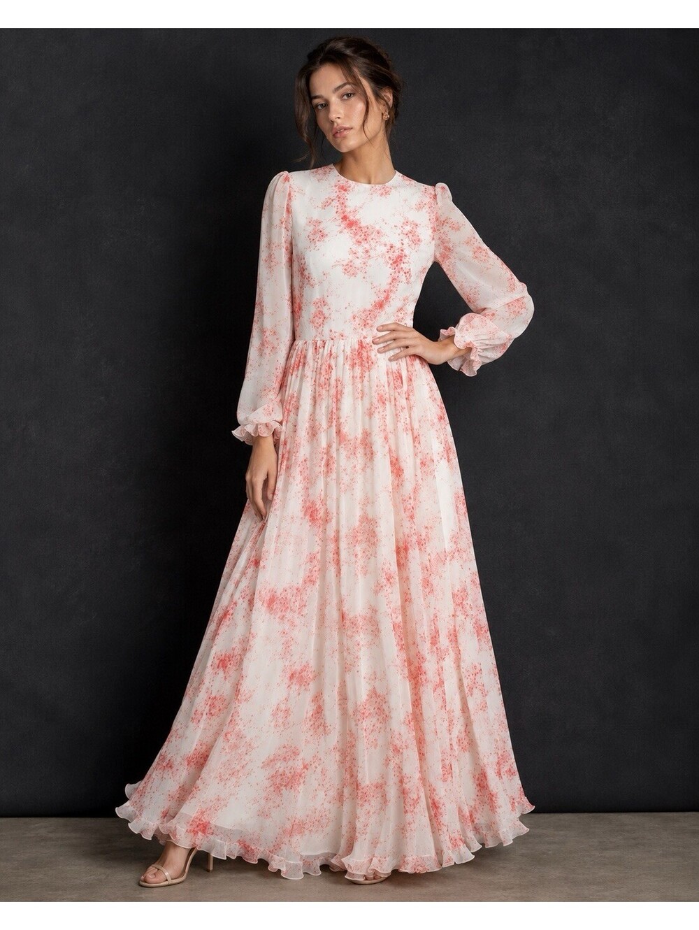 VALENTINO FLORAL PRINT MAXI DRESS IN PINK AND WHITE, SIZE 6